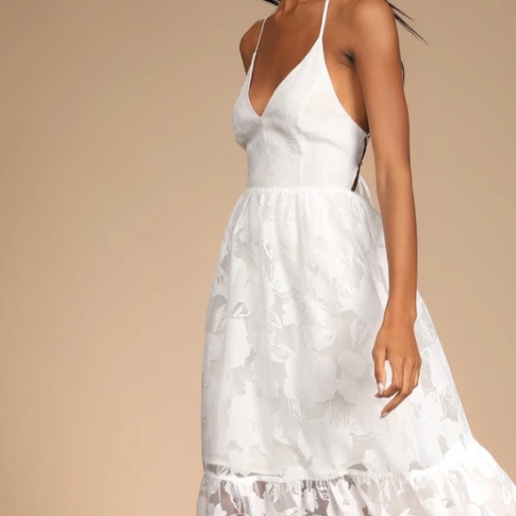 ❤️ Lulus Feeling Like Forever White Jacquard Organza Lace-Up Midi Dress - Picture 11 of 16